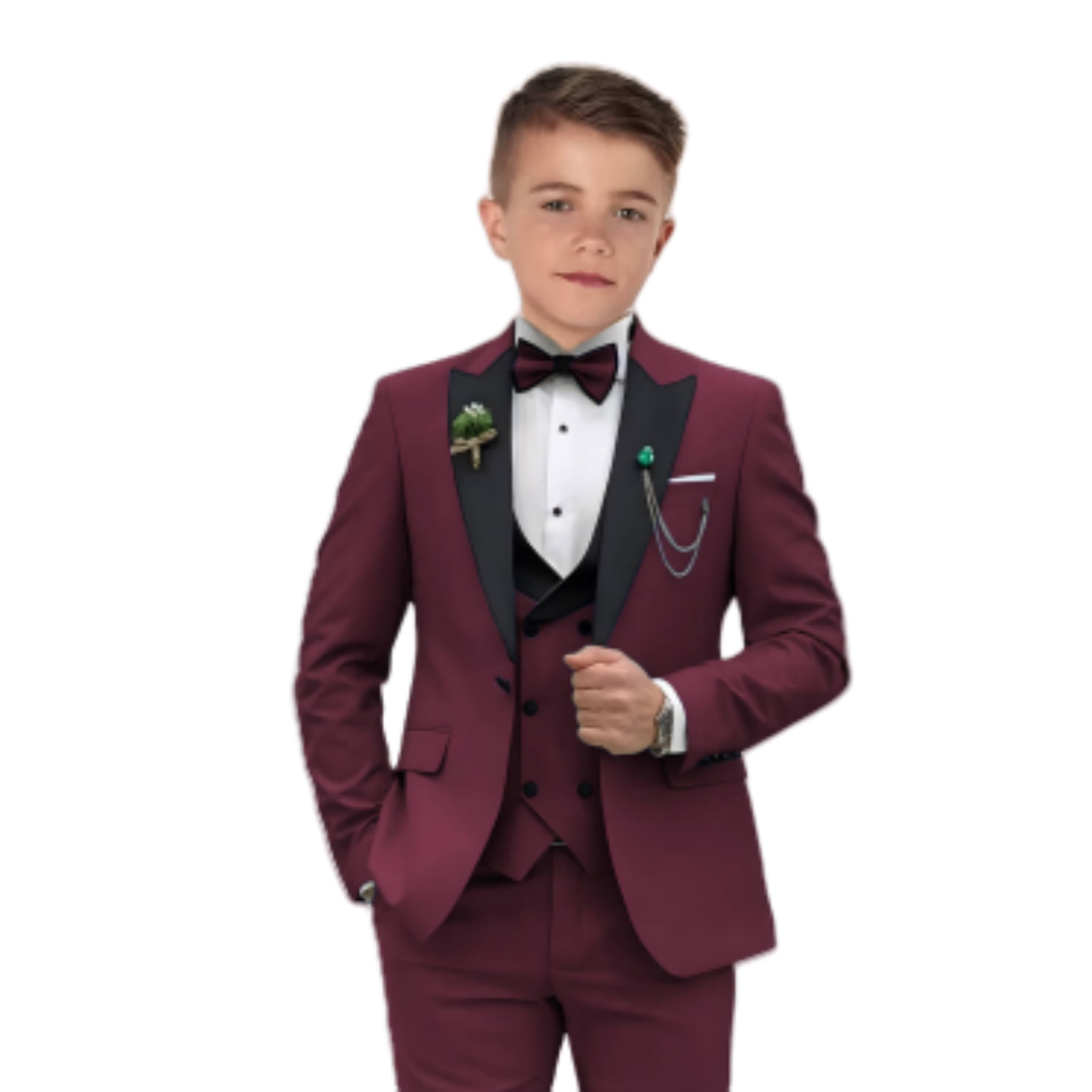 Ensemble de smoking bordeaux pour garçon, tenue pour mariage, blazer et pantalon en glaçage, tenue pour shooting photo pour enfants, ensemble de 3 pièces: BLEU CIEL / 8T