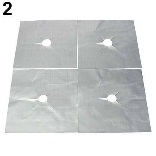 Tapis de Protection de cuisinière à gaz en PTFE noir, amovible, à feuille carrée, facile à nettoyer, 4 pièces: Argent