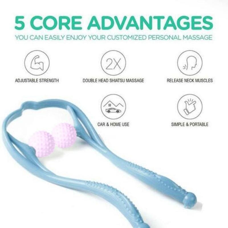 Neck Massager Therapy Neck and Shoulder Dual Trigger Point Roller Self-Massage Tool Relieve Hand Pressure Deep Massage