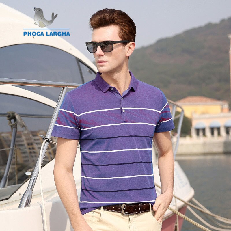 Mannen Polo Shirt Mode Zomer Business Casual Ademend Wit Gestreepte Korte Mouw Polo Shirts Mannelijke Kleren