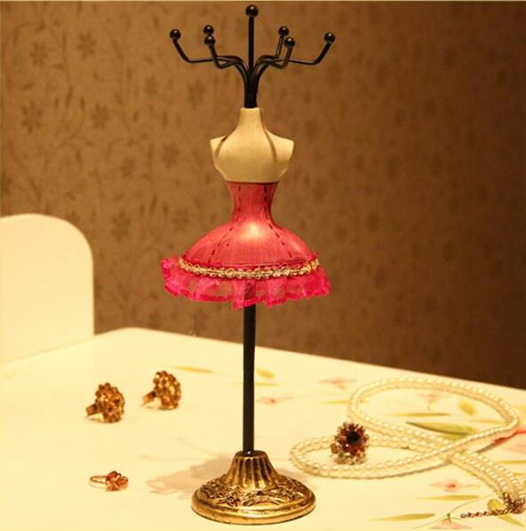 Grøn 25*6cm blondekjole prinsesse pailletter kjole mannequin øreringe halskæde stativ display holder ring opbevaring smykker rack 1pc c549