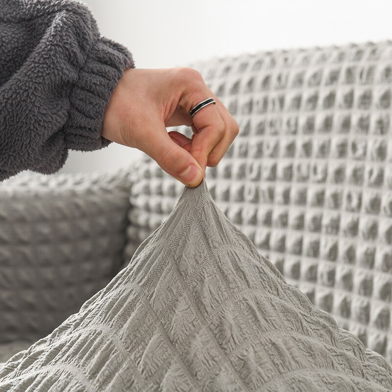 Stretchovertræk jacquard elastisk sofadæksel til stuen sofaovertræk lænestol lysegrå med nederdel
