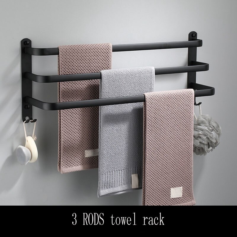 Badkamer Handdoekenrek Wall Mounted Handdoek Hanger Alle Zwarte Handdoek Houder 30-60Cm Handdoek Bar Keuken Handdoek Houder badkamer Accessoires: 3 rods rack / 60cm