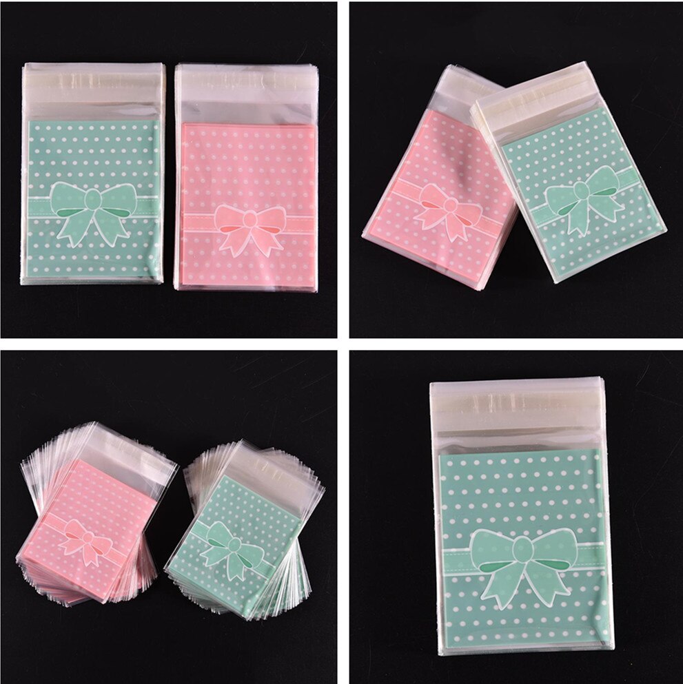 100Pcs Cute Bow-Tie Zelfklevend Seal Plastic Zakken Opp Poly Zelfsluitende Plastic Clear Cellofaan Zakken Voor Verpakking Zakken