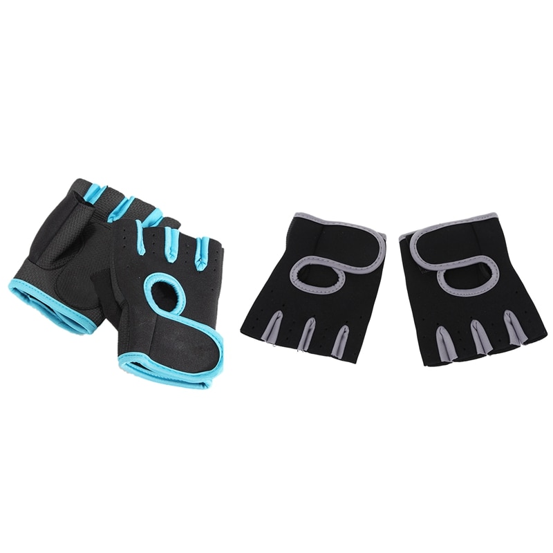 2 pares de nuevos guantes deportivos de medio dedo para hacer ejercicio de levantamiento de pesas m-negro con borde azul y negro con Gr