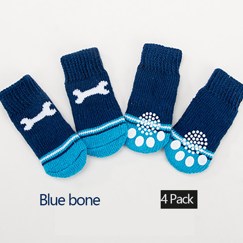 4 Pak Huisdier Sokken Antislip Bodem Puppy Hond Sokken Hond Voet Cover Teddy Poedel Katoenen Sokken voor Honden Sokken Bulldog: Blue bone / M