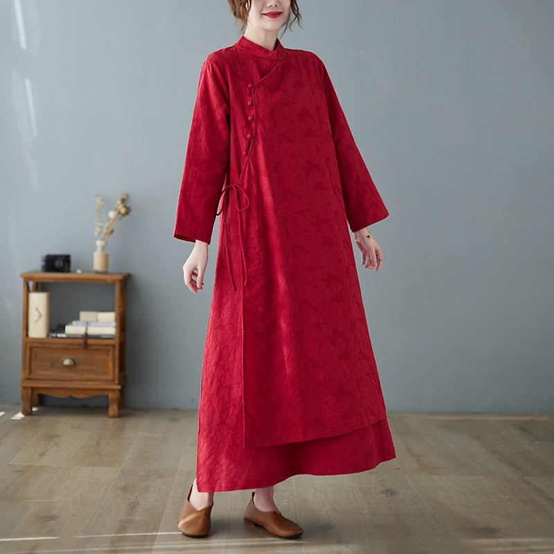 Abito retro in lino di cotone 2021 sciolto moderno Grandado