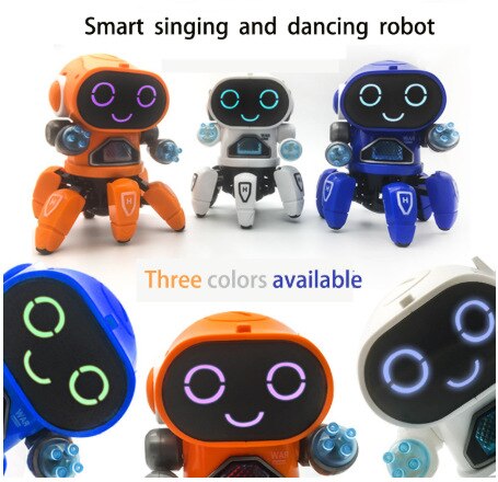 Robot de baile inteligente para niños, juguete electrónico de baile de seis garras, incluye música LED, de cumpleaños