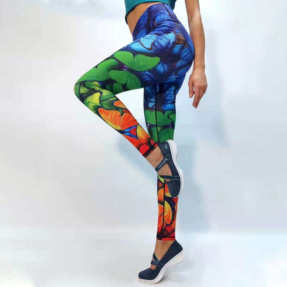 Gym Broek Yoga Broek Outdoor Wear Vrouwen Leggings Vlinder Patroon Push Up Hoge Taille Panty Ademend Activepants S ~ 2XL