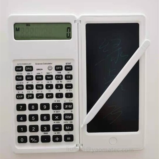 Portable Function Calculator&amp;LCD Writing Tablet Digital Drawing Pad 12 Digits Display with Stylus Pen Erase Button Function: White