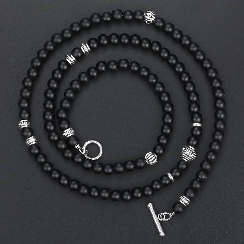 Collier homme Unique argent acier inoxydable flèche pendentif mat noir verre perlé collier mâle bijoux directe DNM07