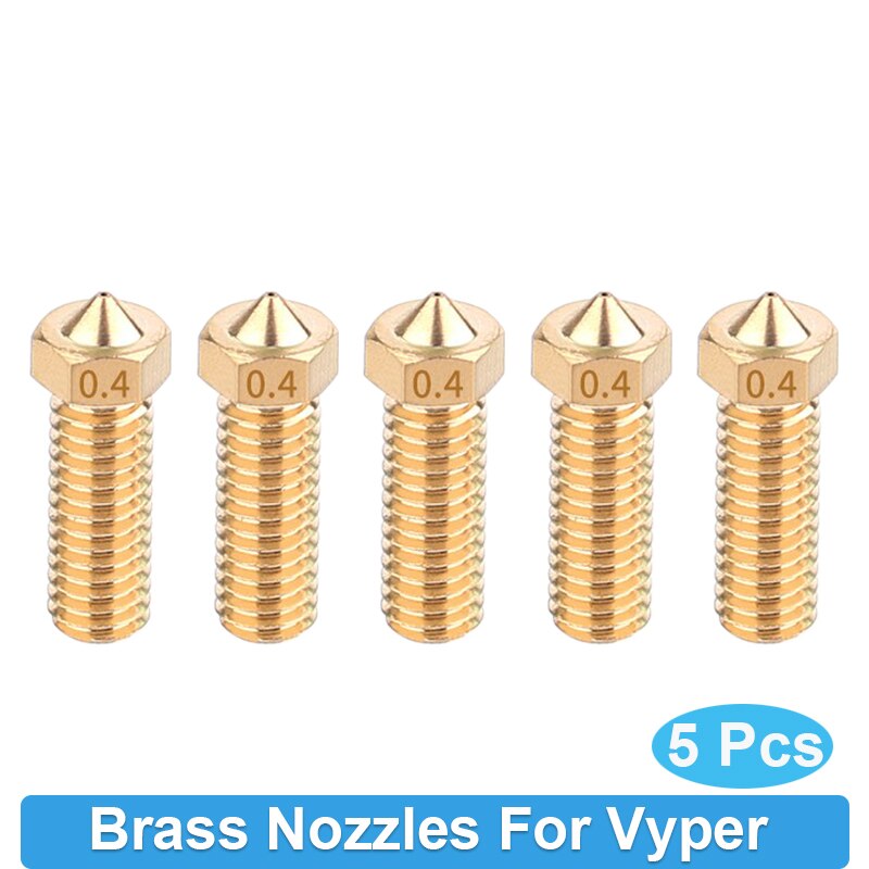 5PCS 3D Printer Volcano Nozzle Brass Nozzles For Anycubic Vyper For E3D Volcano Hotend M6 Extruder Nozzle: 5Pcs Brass