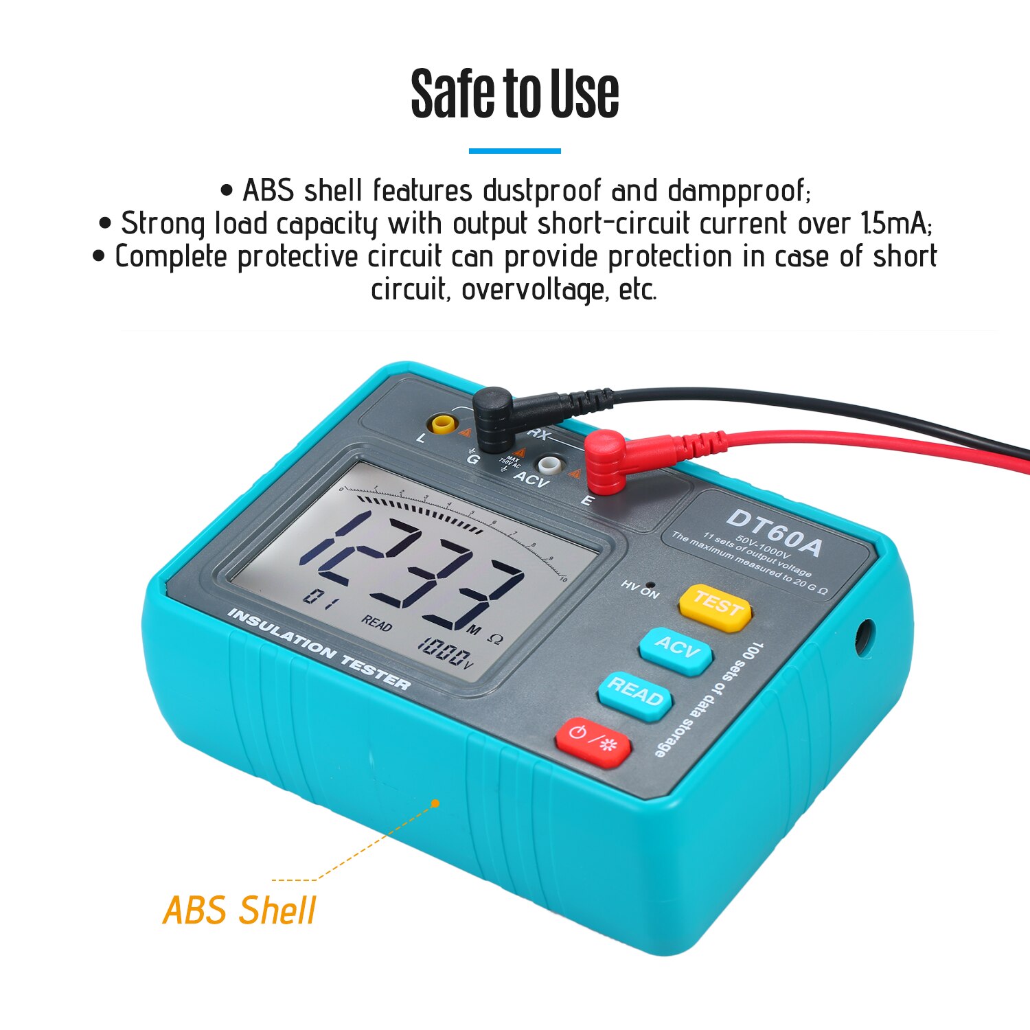 DT60A Insulation Resistance Tester LED Digital Ohmmeter Megohmmeter Megger Megameter Resistance Meter for 1MΩ-20GΩ