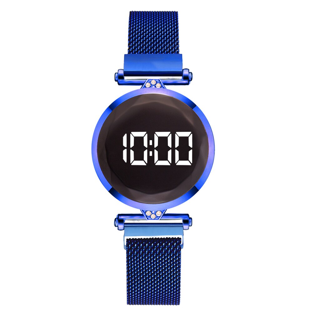 Mesh band led digitaal elektronisch horloge dames quartz polshorloge sieraden band horloge analoog polshorloge: Blauw