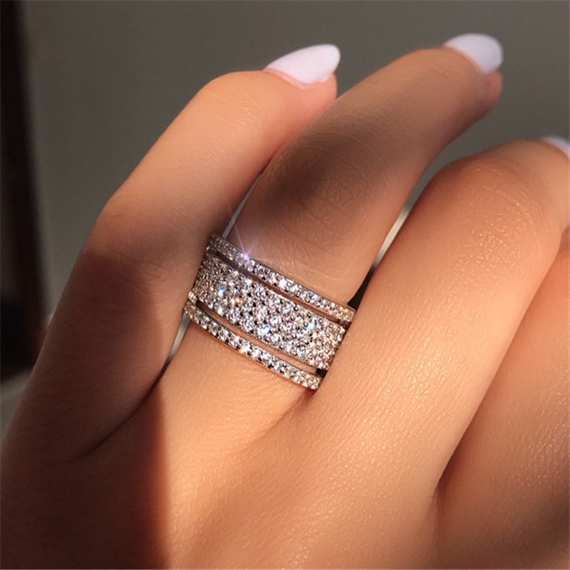 Mode Wiel Volledige Crystal Ringen Voor Vrouwen Wedding Promise Ringen Vrouwelijke Dames Boho Gelaagde Grote Ringen Vrouwen Engagement Ring