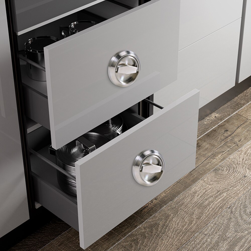Stainless Steel Hidden Cabinet Knobs and Handles Round Recessed Cupboard Pulls Concealed Door Drawer Furniture Handles