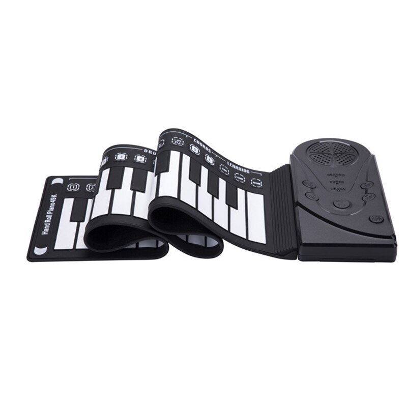 49 tangenter digitalt tangentbord piano bärbart flexibelt silikon elektroniskt rullpiano barnleksaker inbyggd högtalare: Svart