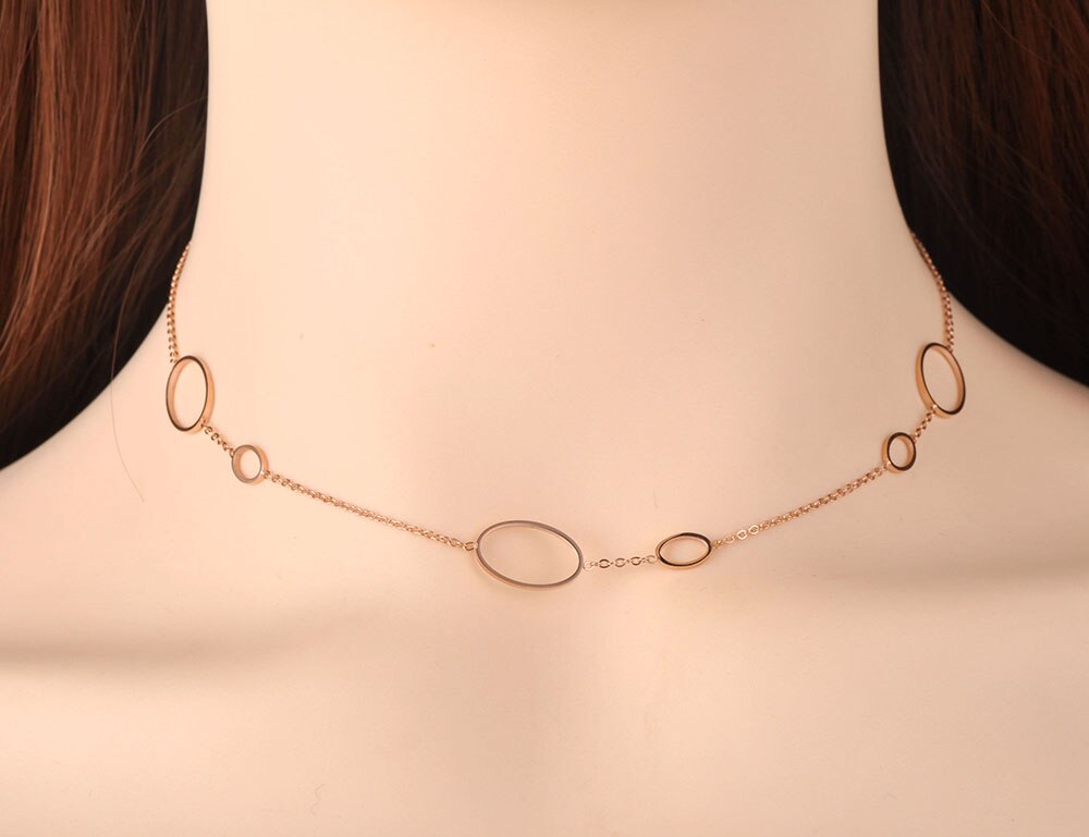 Lokaer Böhmen Edelstahl Oval Geometrie Halsband Halskette Schmuck Rose Gold Kette Verknüpfung Anhänger Halskette Für Frauen Mädchen N19120