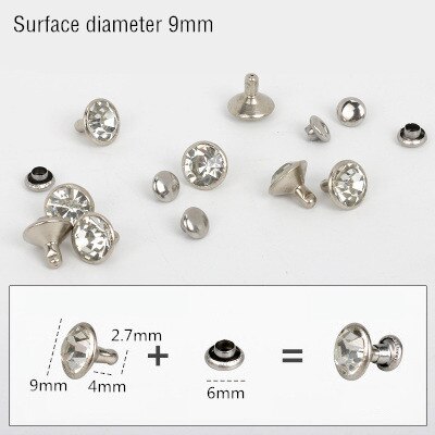 1000Sets 5-11mm Crystal Rhinestone Trim Rivets Diamante Studs DIY Clothing Bag Leather Decorative Rebite Spikes Glass Drill Nail: silver 9mm
