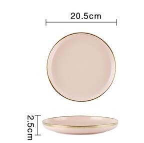 Ensemble de dîner en céramique de luxe couleur bleu foncé ou rose: assiette de dîner + assiette d'accent + bols + cuillère adge en or: 8 inch pink