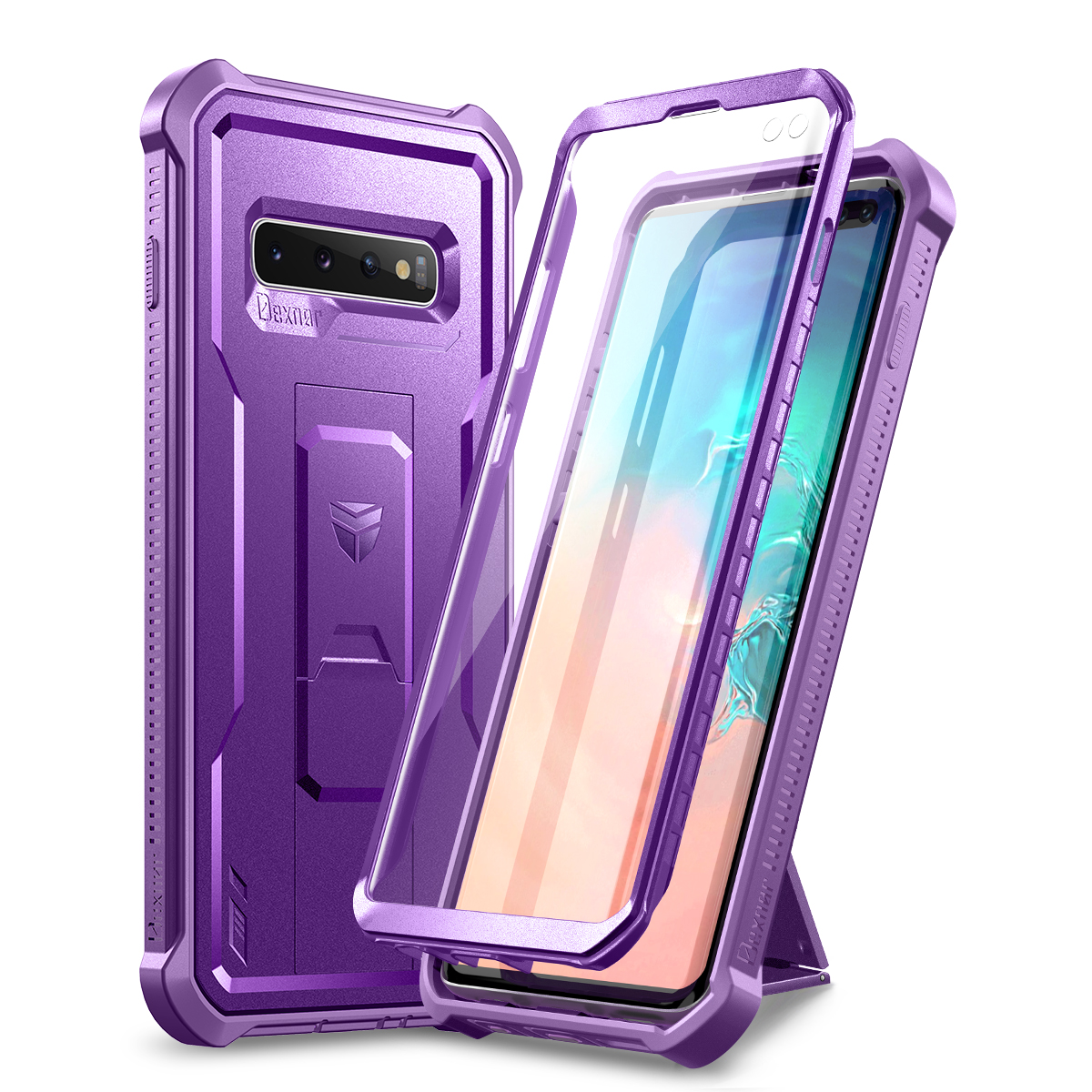 Funda protectora de cuerpo completo 360, hoja de PC + carcasa de TPU para Samsung Galaxy S10 Plus, funda con soporte y funda protectora de pantalla integrada: Beige