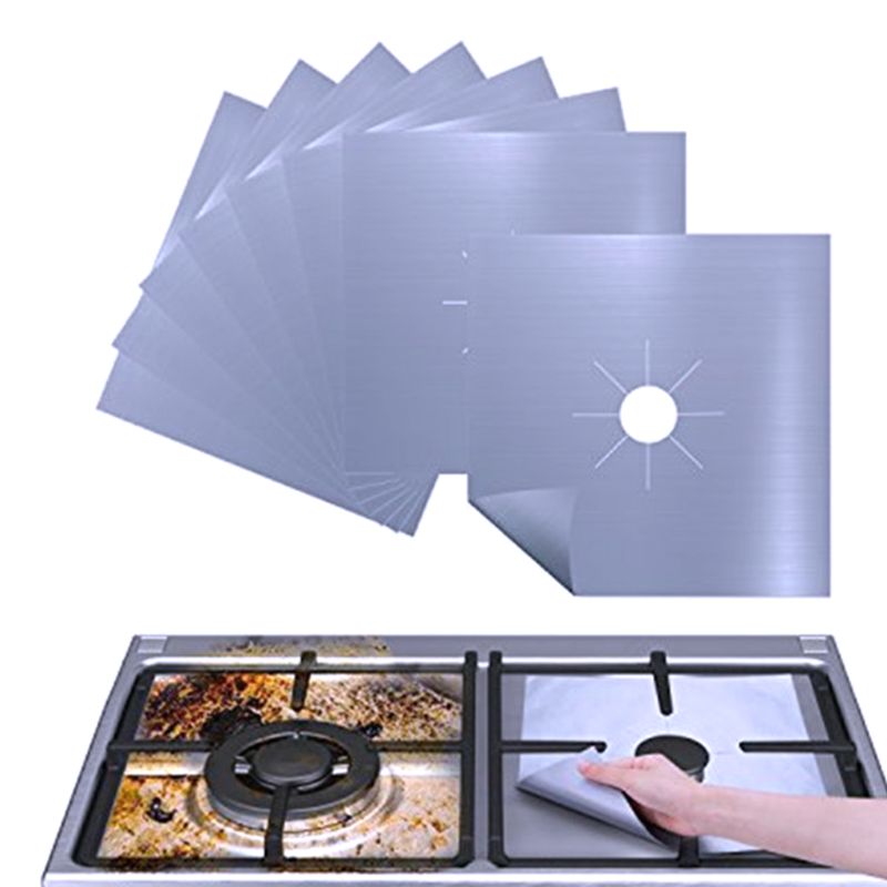 4 stuks herbruikbare aluminiumfolie gasfornuisbrander afdekking beschermhoes voering schoon mat bescherming vijl verwondingen