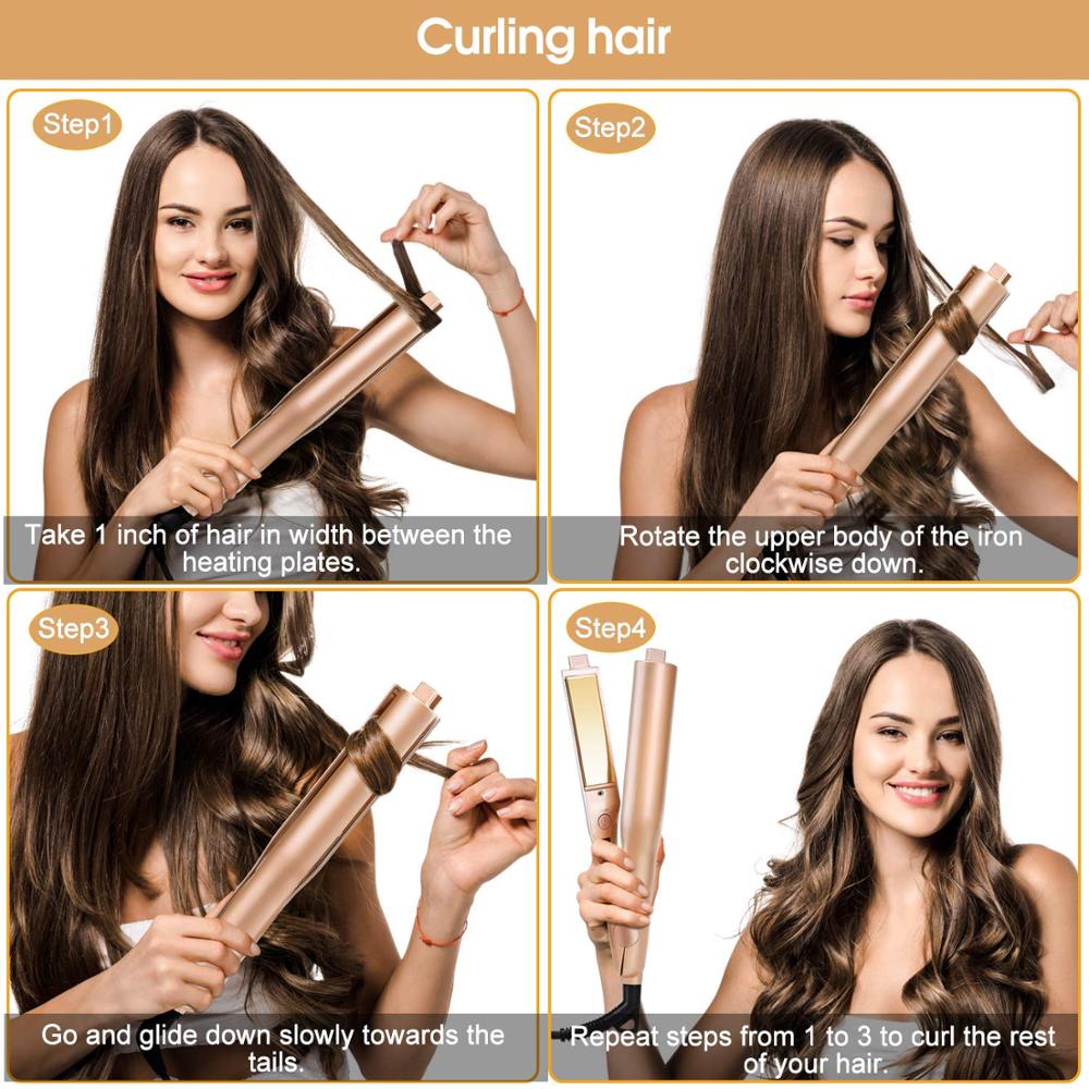 Twist Straightening Iron 2- in -1 Pro Hair Curler & Straightener with 3D Float Concave & Convex Titanium Flat Iron