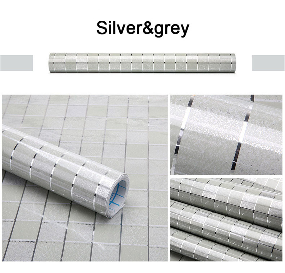 Aluminium olietæt folie selvklæbende mosaik fliser vandtætte klistermærker køkken wall stickers til hjemmet badeværelse indretning tapet: Sølvgrå