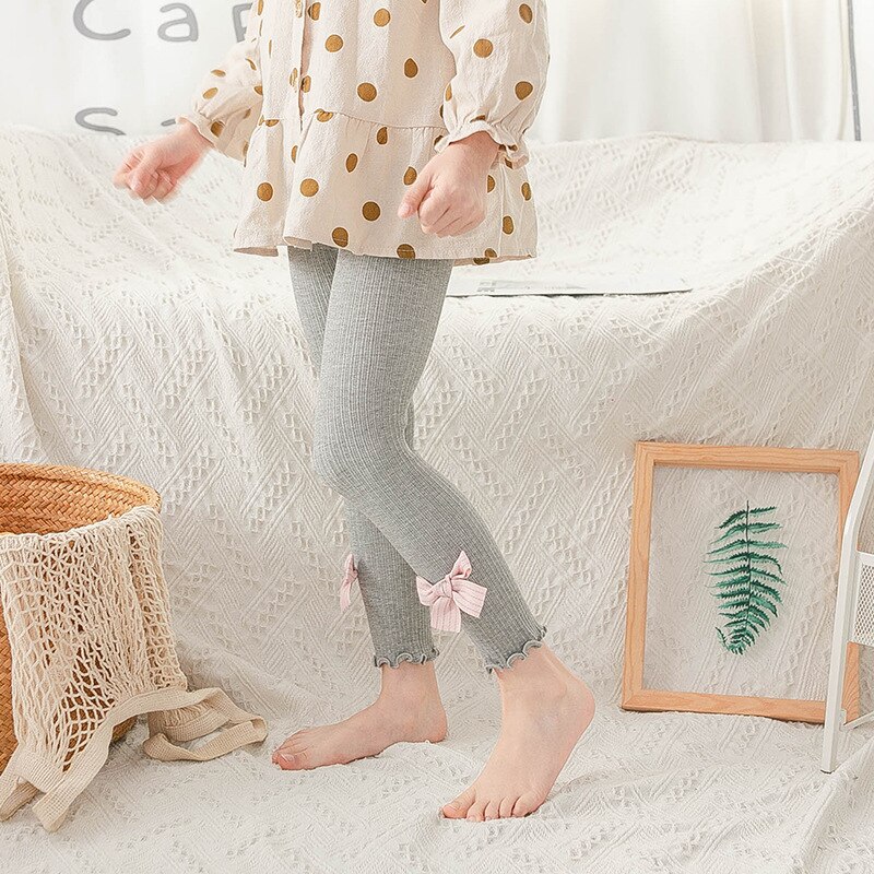 Girls Leggings Spring Autumn Cotton Baby Girls Ribbed Pants White Pink Gray Black Baby Toddler Pants Little Girl Bow Tie Pants