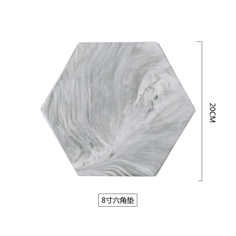 Marble Ceramic Plate Dish Cake Dessert Fruit Sushi Plate Cutting Boards Coaster Mad Pad Decorative Plate Kitchen Tools: 8 Inch Hexagon