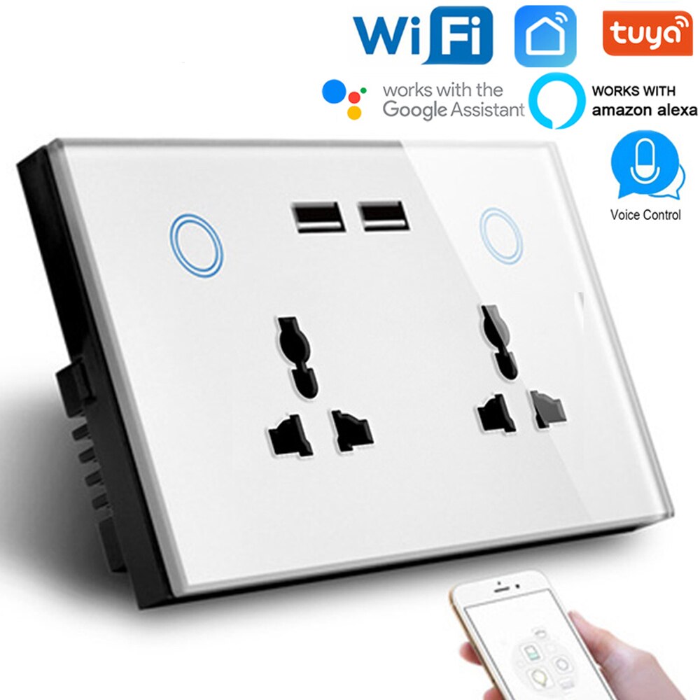 WIFI Smart USB Wall Socket 15A Power Touch Switch Wireless Charge Universal Electrical Plug Outlet Work with Alexa Google Home