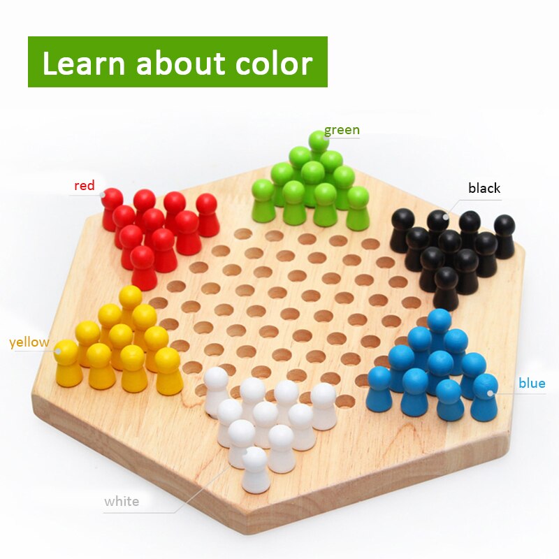 Traditional Hexagon Chess Game Wooden Chinese Checkers Family Game Set Board Games