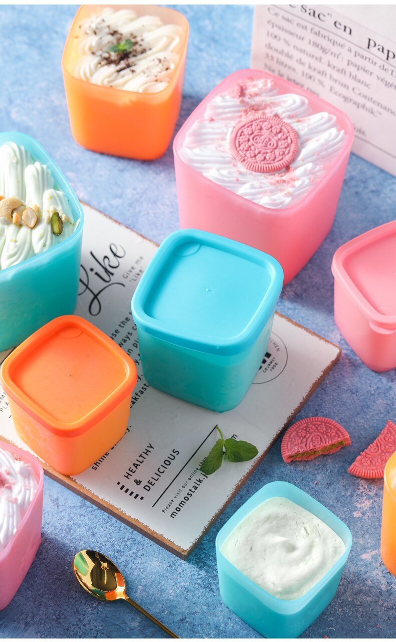 230ml/380ml/750ml 5pcs sealed Ice cream box with cover food grade diy ice cream tub household ice cream ice mold dessert box