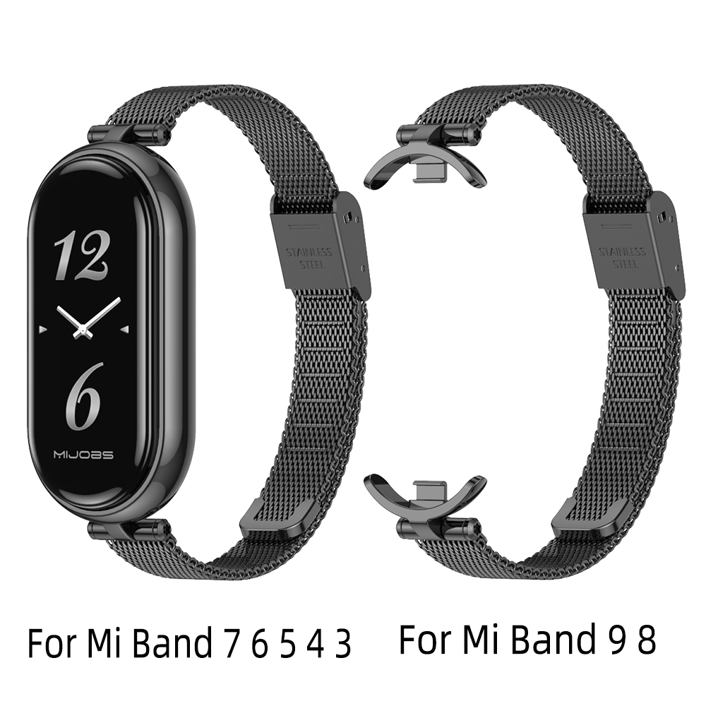 Correa para Mi Band 9 8 pulsera para Xiaomi Smart Band 8 7 5 6 4 3 NFC versión Global mujeres niñas pulsera de malla de Metal para reloj: XXL / Blanco