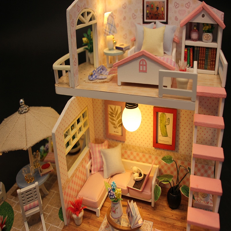 Diy miniature puslespil legetøj dukkehus model fødselsdag jul legetøj til børn sød baby engel hytte fødselsdag jul