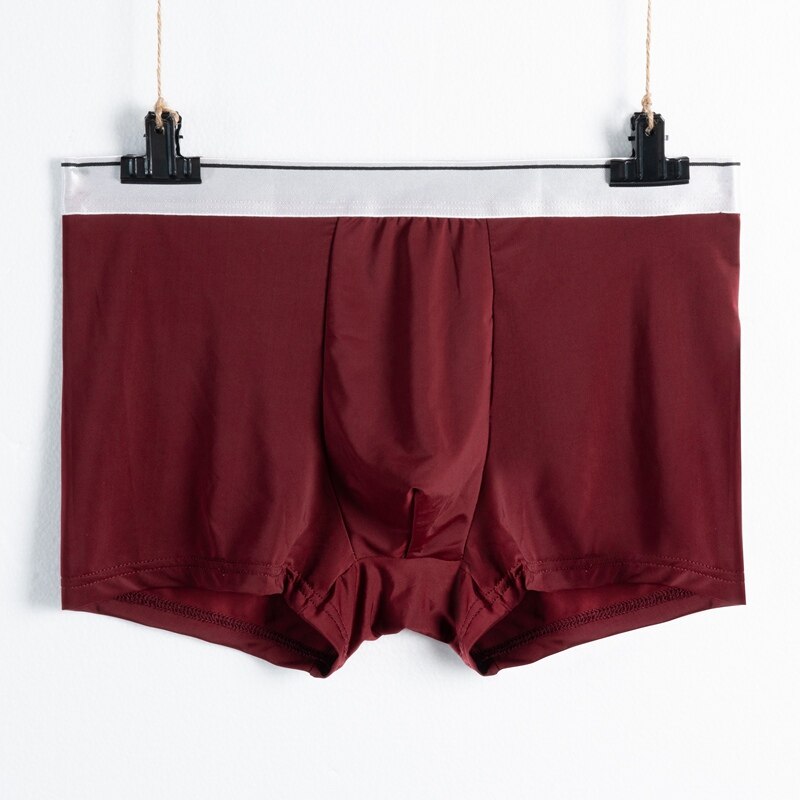Boxer pour homme, sous-vêtement respirant, couleur unie, à la , argenté, confortable, sans couture, en soie glacée: wine red / Asia Size XXL