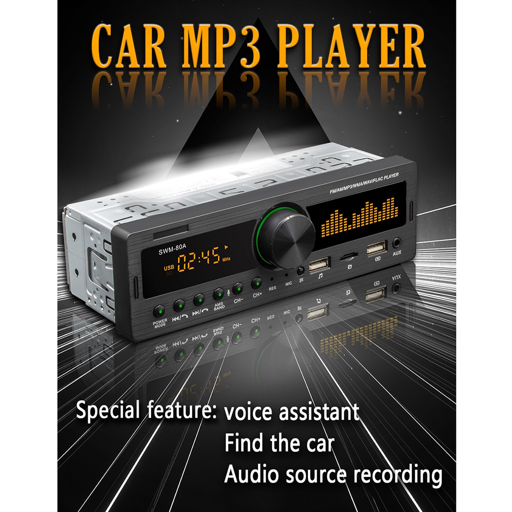 SWM-80A Car Stereo MP3 Player, Bluetooth FM Radio Receiver, Car MP3 Multimedia Player
