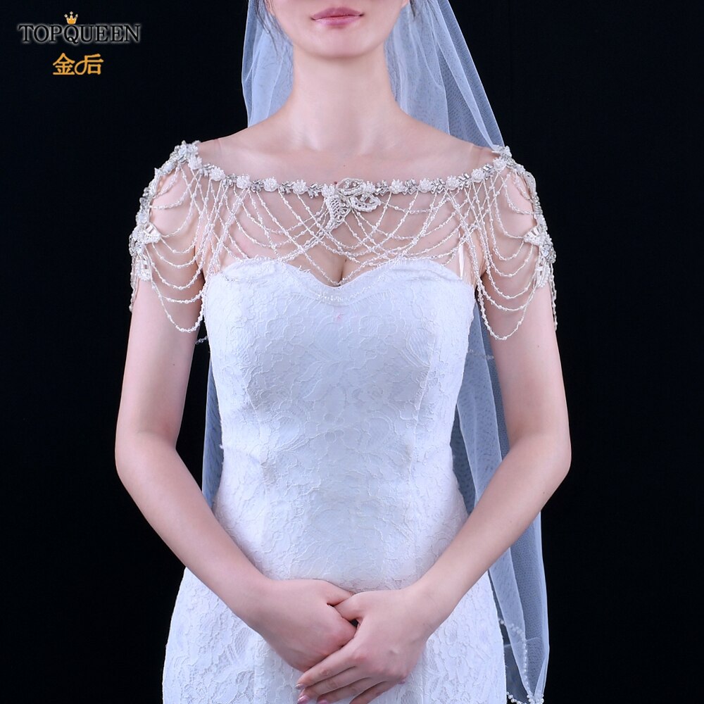 TOPQUEEN G10 Crystal Bling Beaded Bridal Wraps Beading Lace Wedding Shawl Jacket Bolero Wrap Bride Coat Cape Boleros Party Shrug