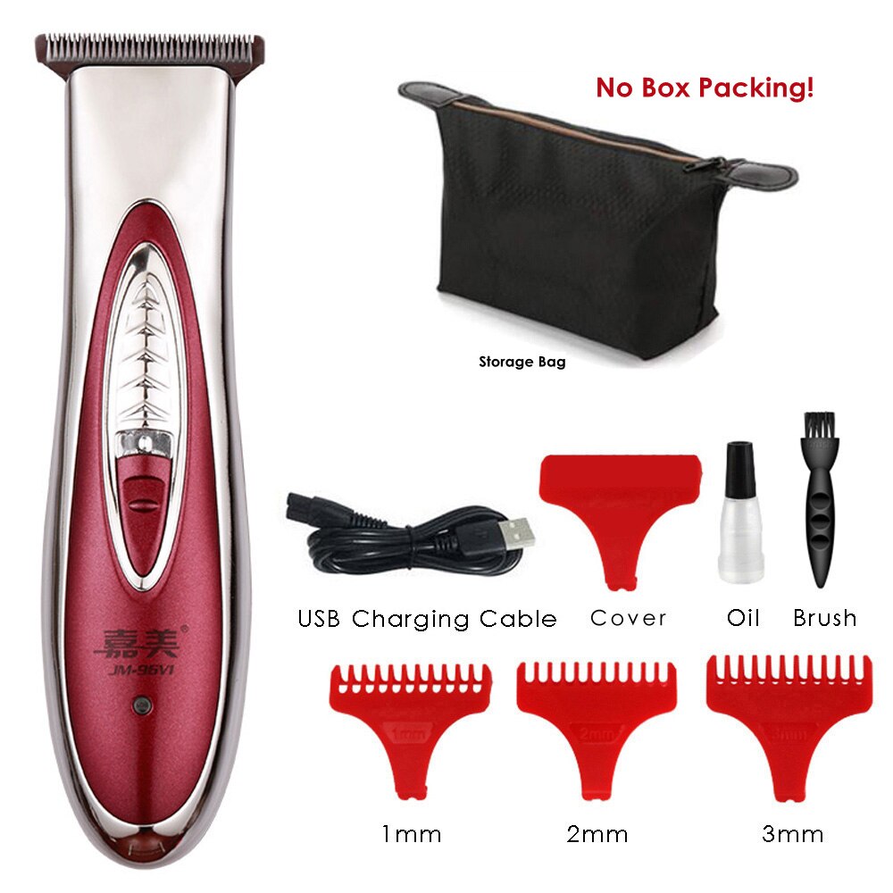 Cordless Rechargeable Hair Trimmer for Men Haircut Tool Barber Outlining Hair Clipper Electric Hair Cutting Machine: Red With Pouch