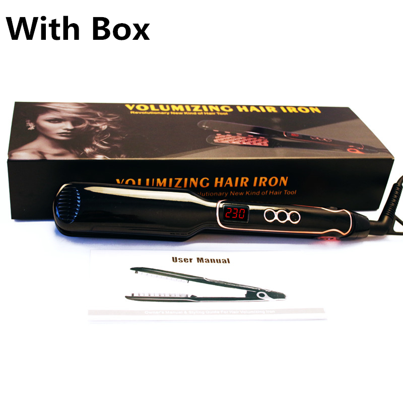 Fluffy Hair Straightener & Volumizing Iron Digital Flat Iron With LCD Display Electric Fluffy Styling Hair Lifter Salon Tool: Black 2 with box / AU