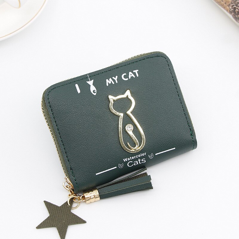 Portemonnee dames mini kwastjes portemonnee dames mini portemonnees koreaanse studenten mooie metalen katten portemonnee dames kleine portemonnees: Groente