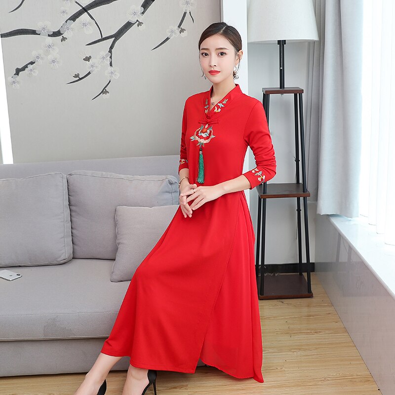 Chinese Dress women dress chinese classic embroidery cheongsam asian dresses qipao aodai female cheongsam dress: color1 / L
