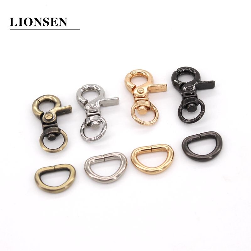 Lionsen 8Sets Metalen Trigger Sluitingen Clips Snap Gesp Haak D Ring Voor Sleutelhanger Diy Tas Sleutelhanger Handtas Hardware accessoires