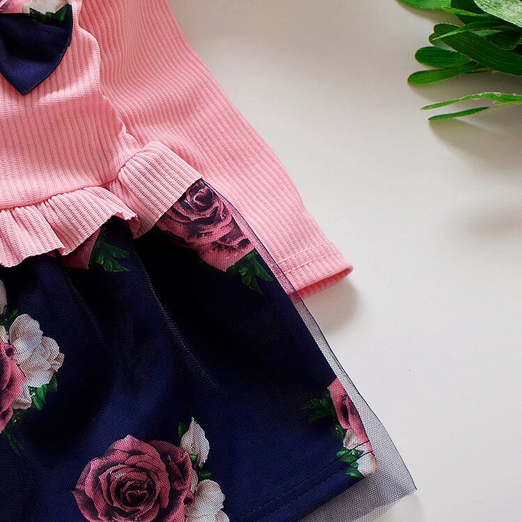 1-4y Bambino Del Bambino Della Ragazza del Vestito di Autunno Del Bambino Vestito Floreale Manica Lunga Per Bambini Vestiti Delle Ragazze di Modo Vestiti