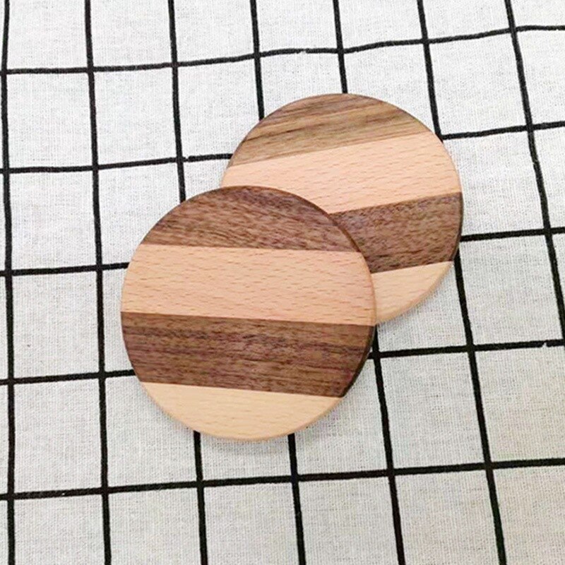 Wooden Coaster Beech Tea Coaster Potholder Coffee Cup Mat Square Round Solid Wood Coaster: F