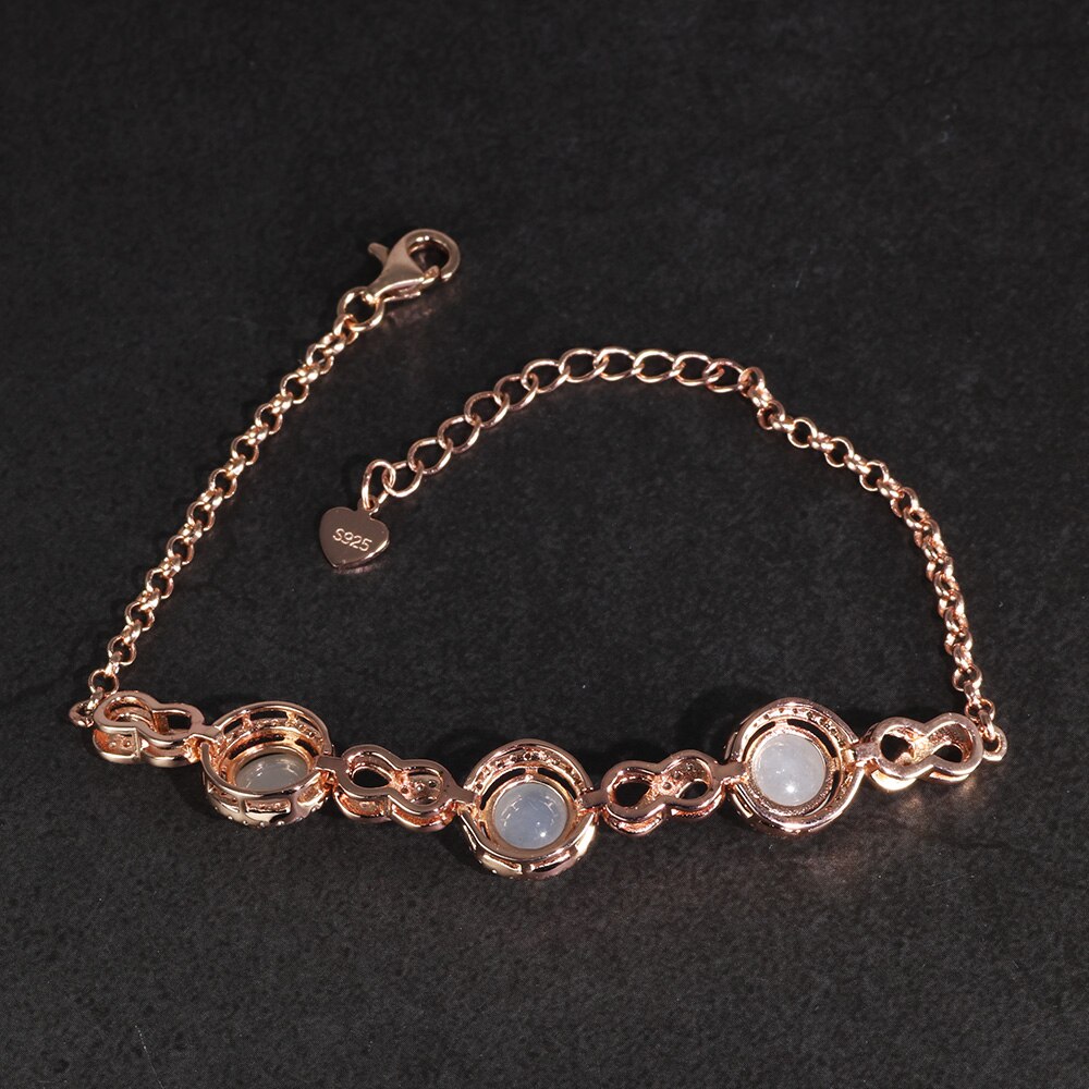 Natürliche Jade Edelstein Schmuck Sets Für Frauen Unendlichkeit Symbol 925 Sterling Silber 4 Krallen Einstellung Rose Gold Überzogen