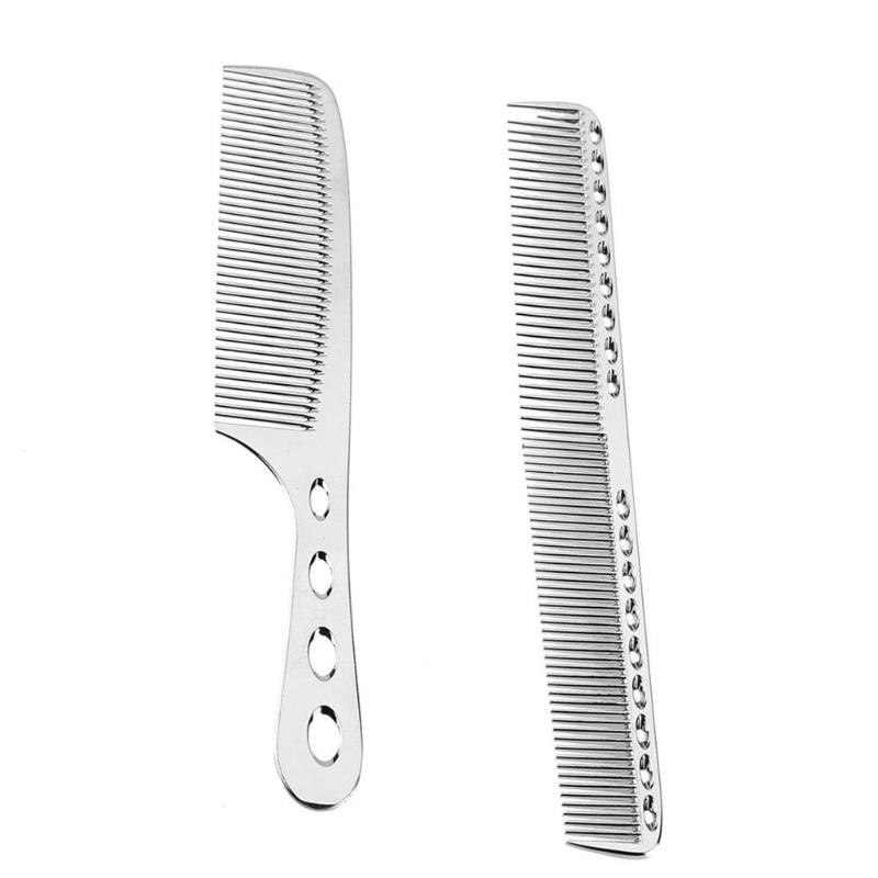 1/2pcs Metal Hair Comb Salon Anti-static Hairdresser Hair Cutting Combs Brush Hair Styling Tools Metal Steel Comb: Silver 2Pcs