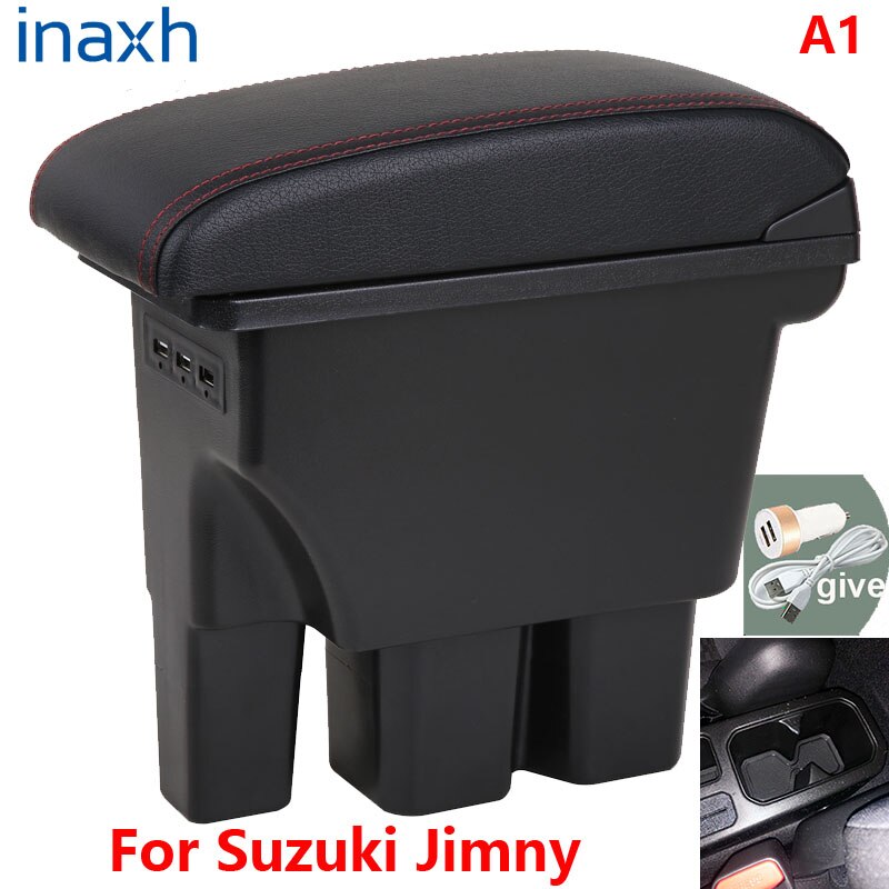 Für Suzuki Jimny Armlehne Jimny JB74 nachrüsten teile Auto Armlehne Kasten Lagerung Kasten Auto Innen zubehör 3USB: A1 Schwarz Leder