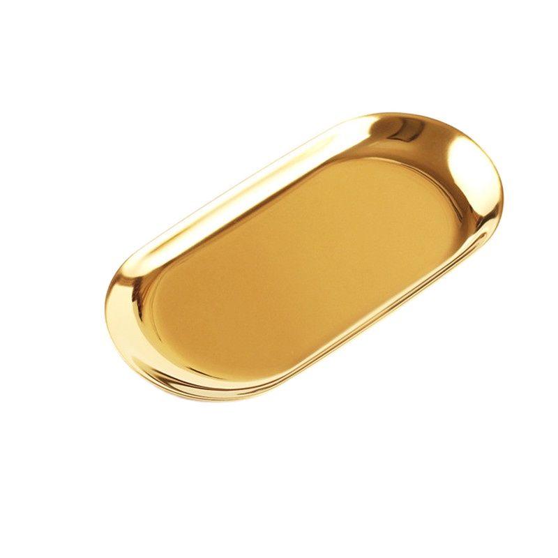Den nordiske ins guld ovale plader europæisk stil smykker bakke rustfrit stål plade metal desktop modtager fad