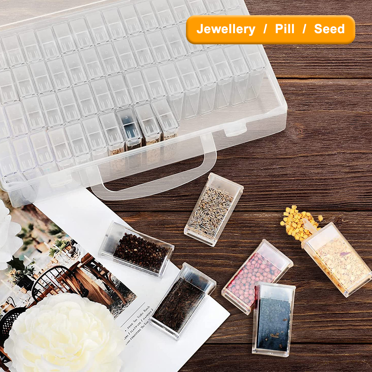 Plastic Zaad Opbergdoos Met Etiketstickers Multifunctionele Diamant Borduurwerk Opbergdoos Herbruikbare Plantzaadcontainer 1Pc